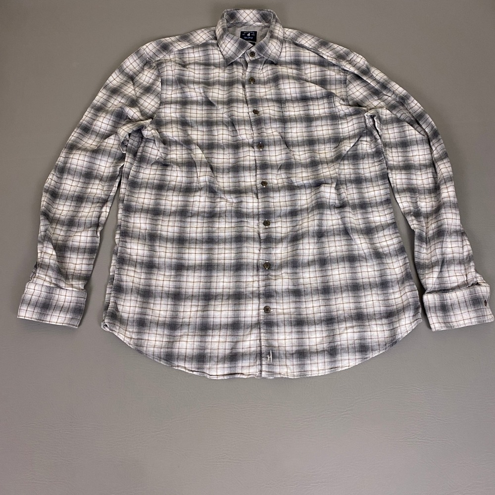 johnnie-O Top Shelf  Button Up Shirt Men's Large‎ Gray Plaid Cotton Long Sleeve